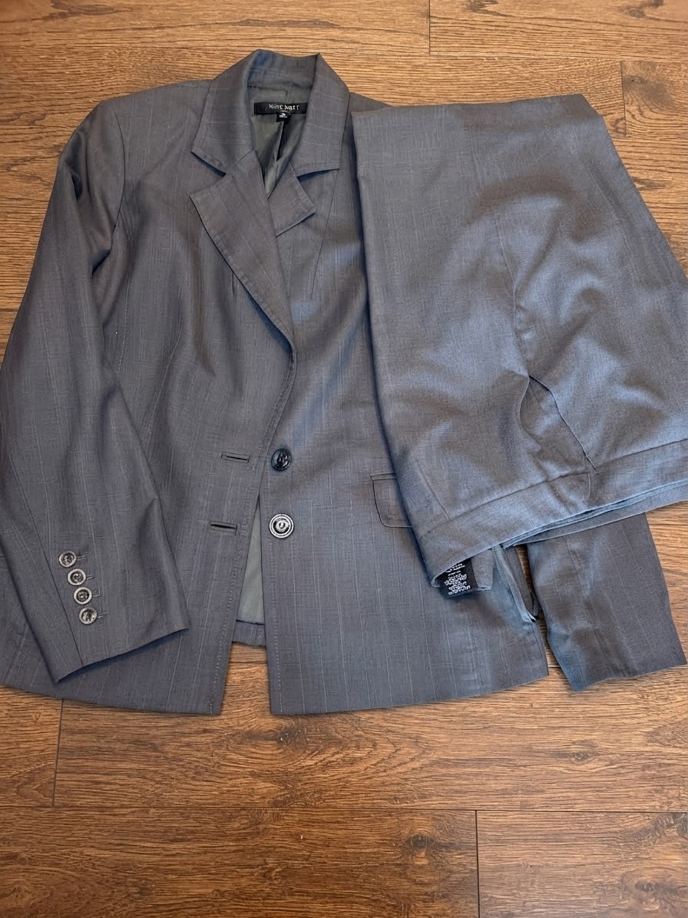 Nine West Women's Gray Pinstripe Blazer and Solid Gray Two-Piece Pantsuit